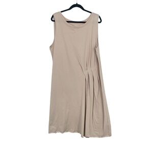 Stitchdrop Womens Beige Cotton Asymmetrical Pleated Knee Sleeveless Dress‎ 2X